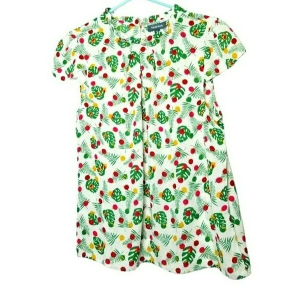 ModCloth Blouse Foliage monstera Leaves High Ruffle Neck Xmas Ornaments L NWOT